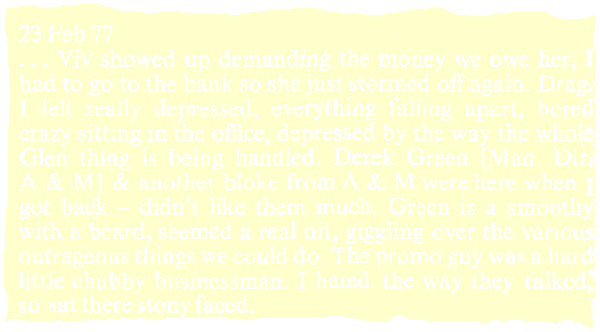 Sex Pistols diary extract 1977