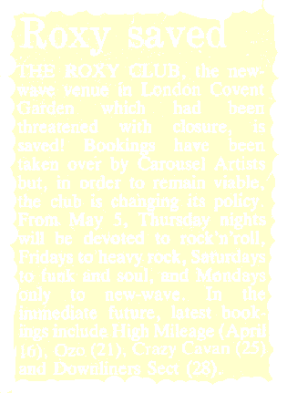 Roxy news NME April 9th 77